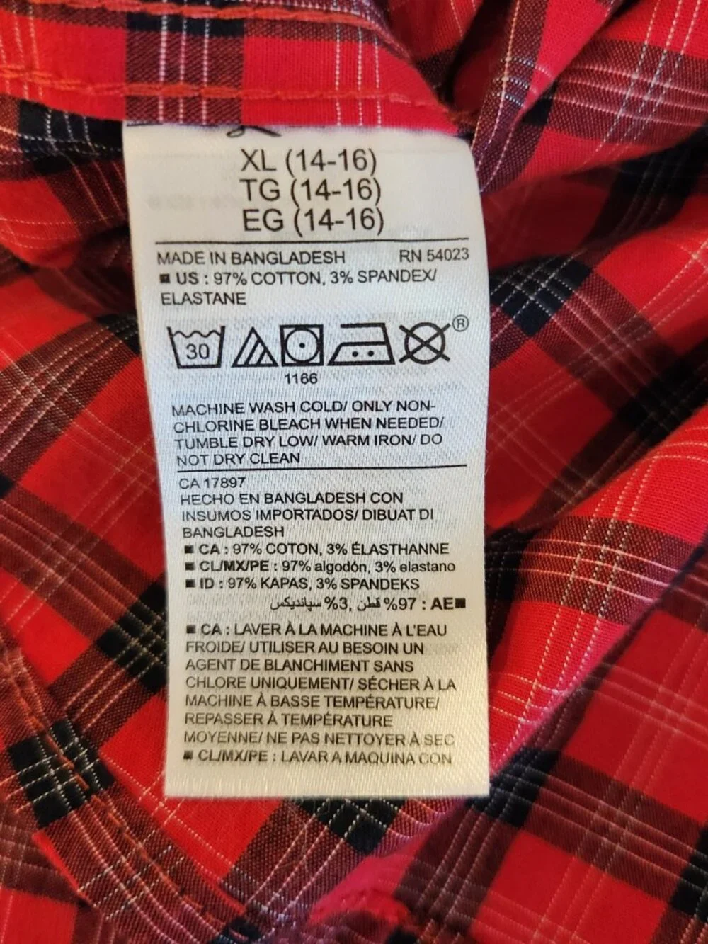 Old Navy Built in Flex Red and Black Plaid Shirt XL 14-16